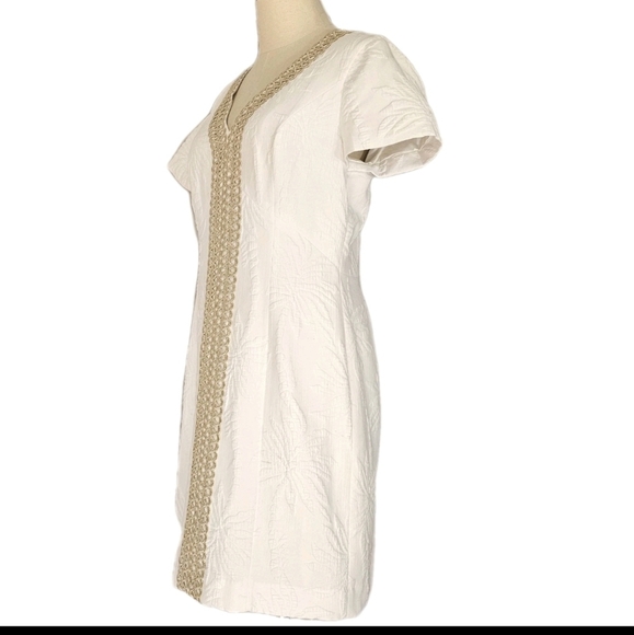 Lilly Pulitzer White and Gold Arie Stretch Short Minimal Luxury Shift Dress SZ 8 - Picture 3 of 16